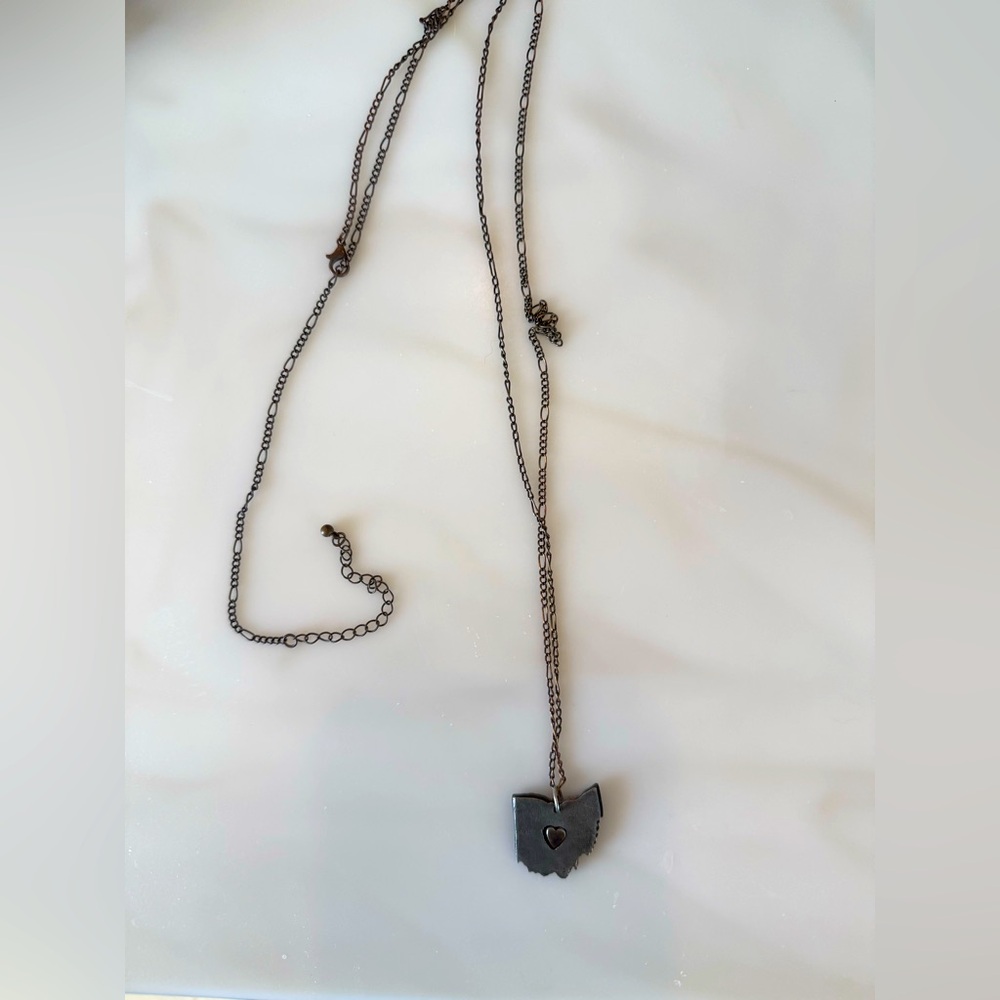 Metal hand cut Ohio necklace